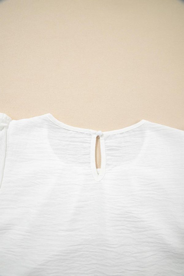 Women Blouses | White Flounce Sleeve Pleated Textured Blouse - Image 6