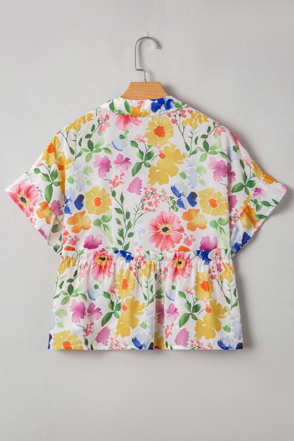 Women Blouses | Yellow Allover Floral Print Boxy Fit V Neck Blouse - Image 4