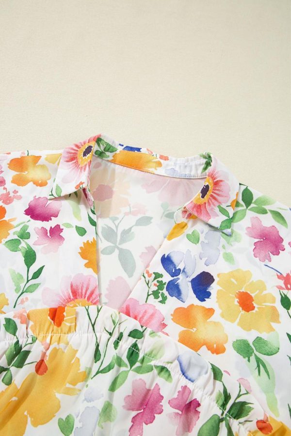 Women Blouses | Yellow Allover Floral Print Boxy Fit V Neck Blouse - Image 5