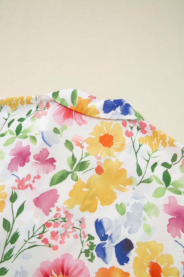 Women Blouses | Yellow Allover Floral Print Boxy Fit V Neck Blouse - Image 6