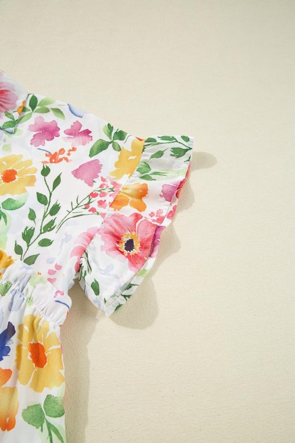 Women Blouses | Yellow Allover Floral Print Boxy Fit V Neck Blouse - Image 7