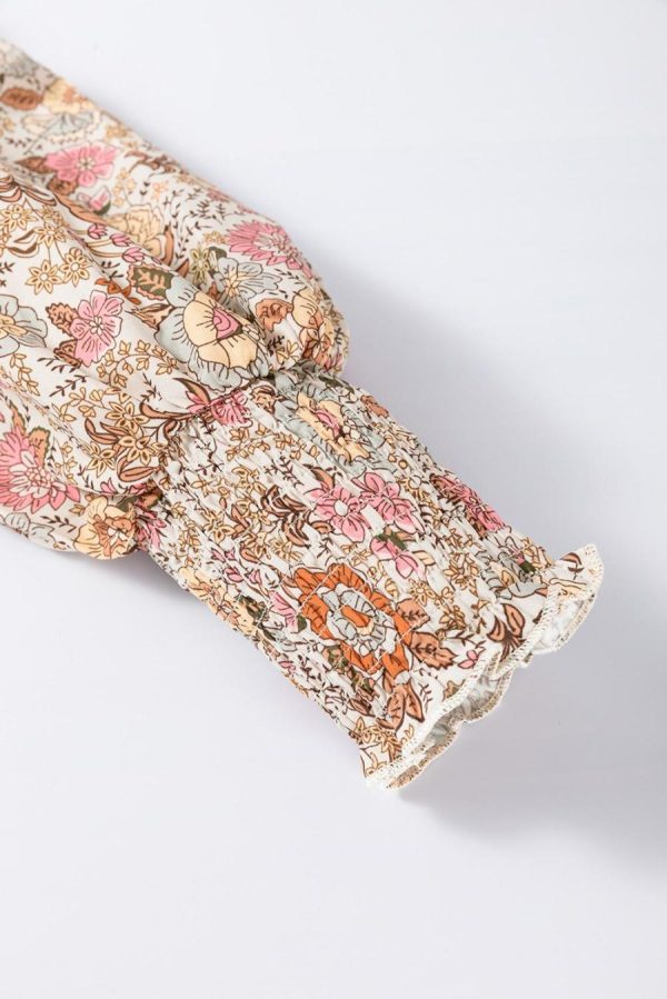 Women Blouses | Yellow Floral Print Tie Neck Lantern Sleeve Blouse - Image 7