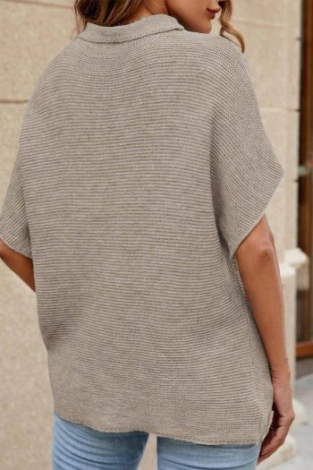 Women Knit Tops | Apricot Mock Neck Short Batwing Sleeve Sweater