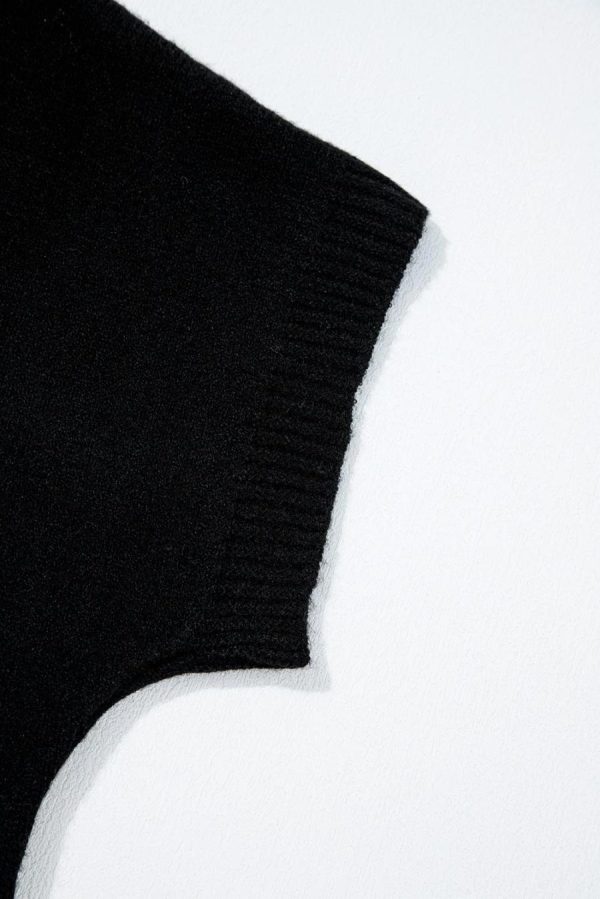 Women Knit Tops | Black Bow Pattern Short Sleeve Knit Top - Image 6