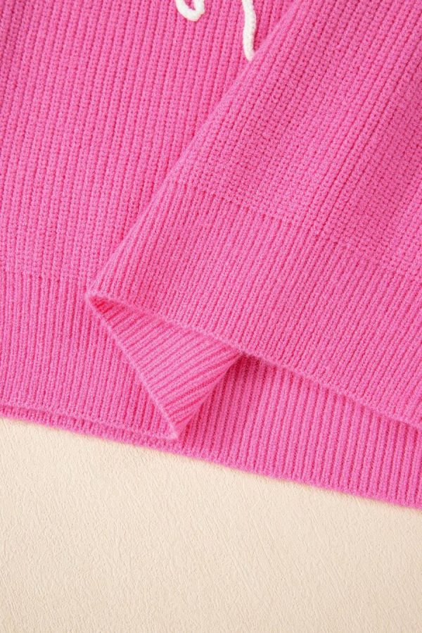 Women Knit Tops | Bright Pink Horse Embroidered Round Neck Knit Vest - Image 7