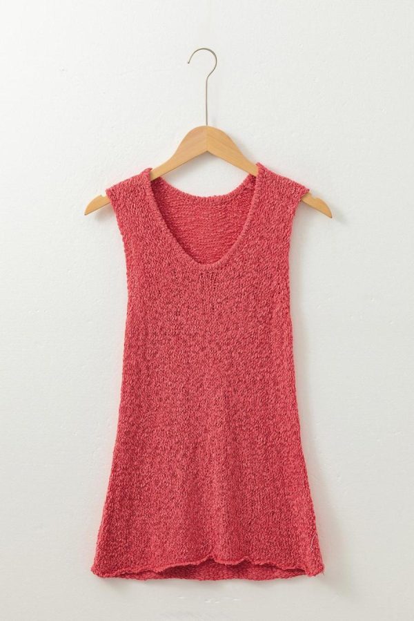 Women Knit Tops | Flamingo Eyelet Knit U Neck Slim Fit Knit Vest - Image 5