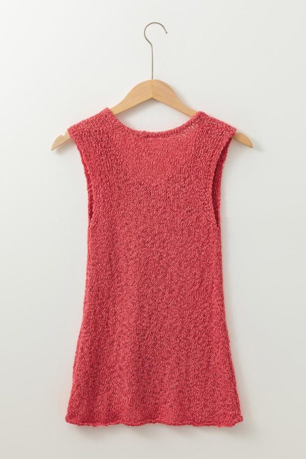Women Knit Tops | Flamingo Eyelet Knit U Neck Slim Fit Knit Vest - Image 6