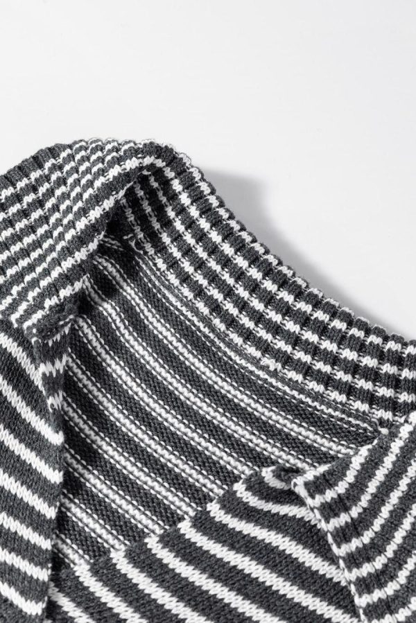 Women Knit Tops | Gray Stripe Collared V Neck Pockets Sweater Vest - Image 5