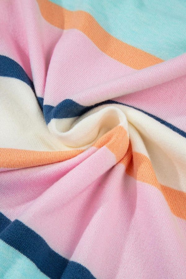 Women Knit Tops | Multicolour Striped Colorblock Flutter Sleeve Knit Top - Image 5