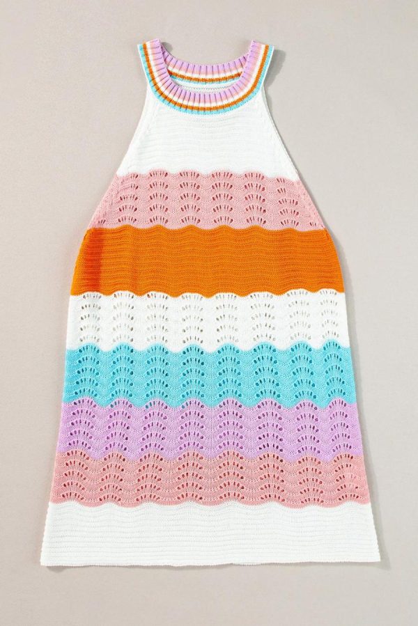 Women Knit Tops | Multicolour Wavy Striped Print Knit Sleeveless Top - Image 6