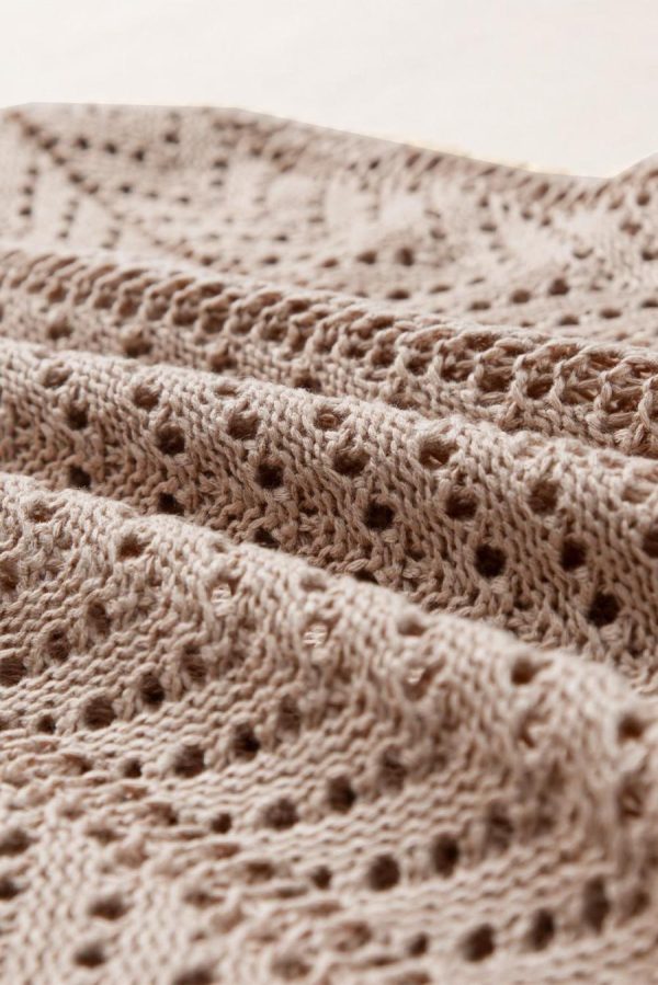Women Knit Tops | Pale Khaki Scalloped Hem V Neck Crochet Knit Tank Top - Image 7
