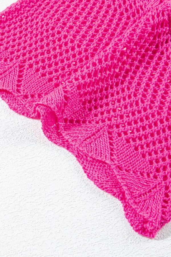 Women Knit Tops | Rose Red Pointelle Knit Scallop Edge Short Sleeve Knit Top - Image 5