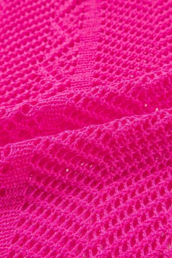 Women Knit Tops | Rose Red Pointelle Knit Scallop Edge Short Sleeve Knit Top - Image 7
