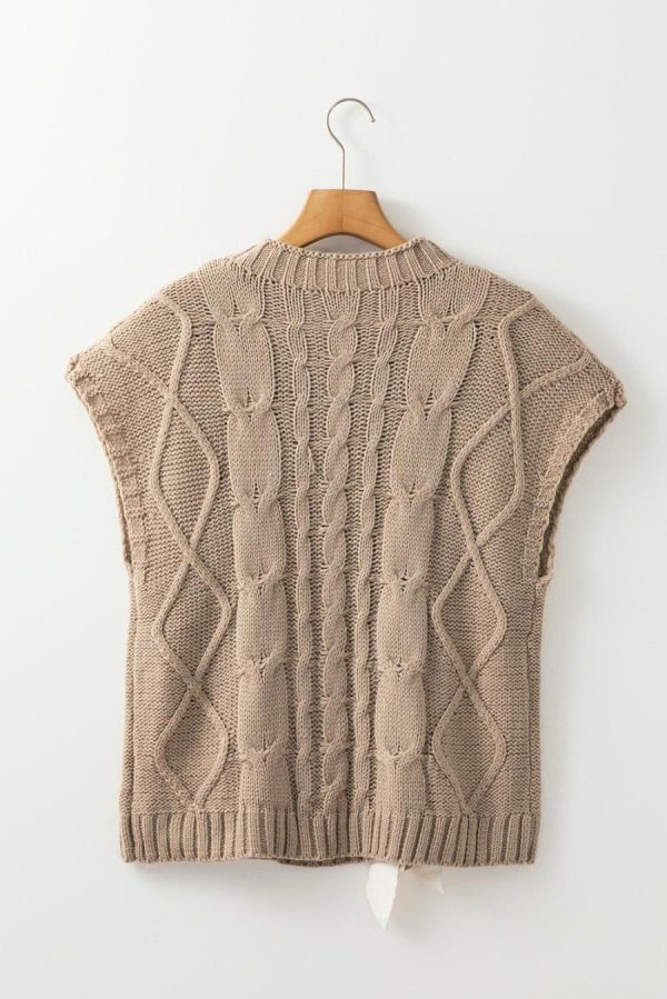 Women Knit Tops | Simply Taupe Satin Bowknot Cable Knit Top - Image 2