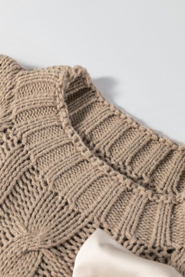 Women Knit Tops | Simply Taupe Satin Bowknot Cable Knit Top - Image 3