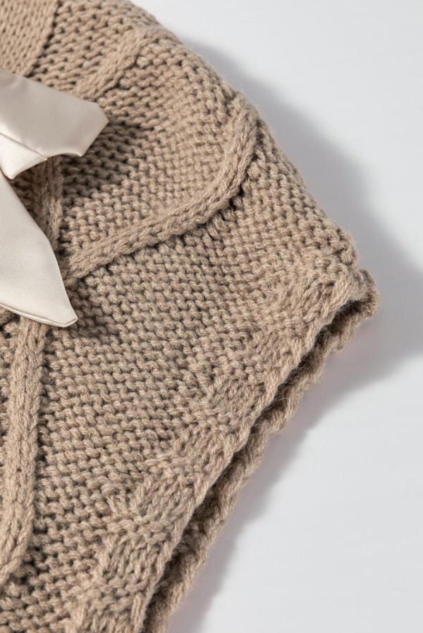 Women Knit Tops | Simply Taupe Satin Bowknot Cable Knit Top - Image 4