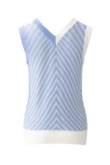 Women Knit Tops | Sky Blue Contrast Chevron V Neck Knitted Vest