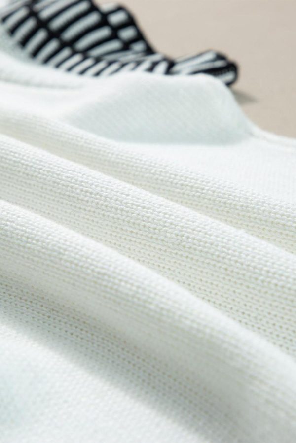 Women Knit Tops | White Contrast Trim Round Neck Batwing Sleeve Knitted T Shirt - Image 6