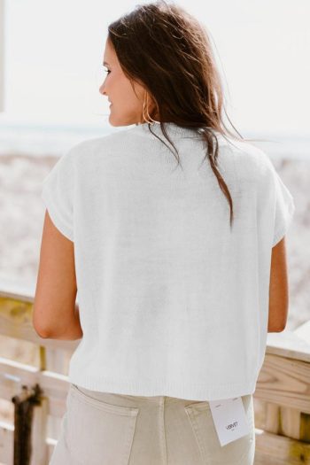 Women Knit Tops | White Flower Patch Knit Round Neck Tee