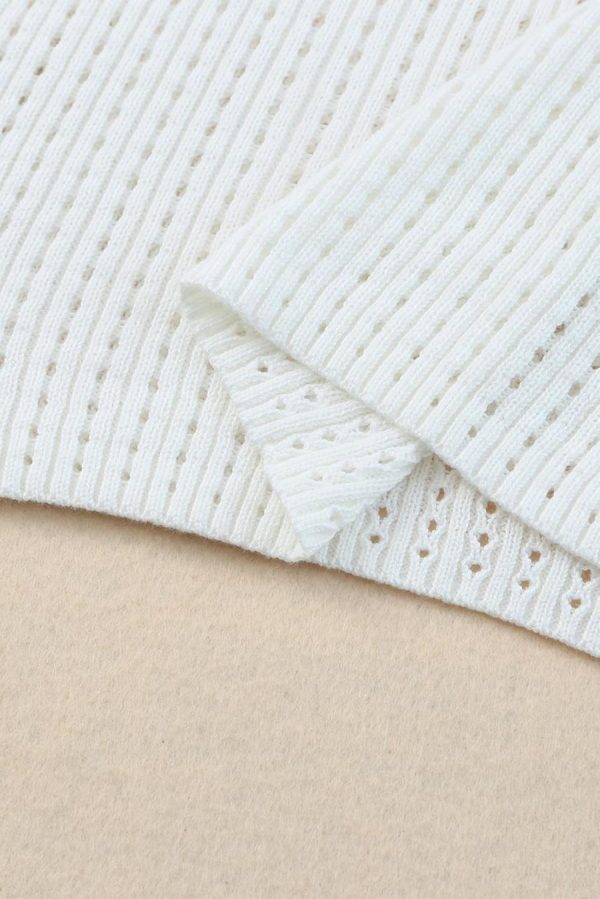 Women Knit Tops | White Hollow Out Crewneck Short Sleeve Knitted Top - Image 6