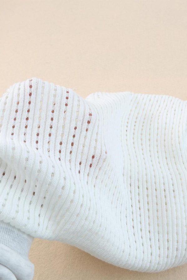 Women Knit Tops | White Hollow Out Crewneck Short Sleeve Knitted Top - Image 7
