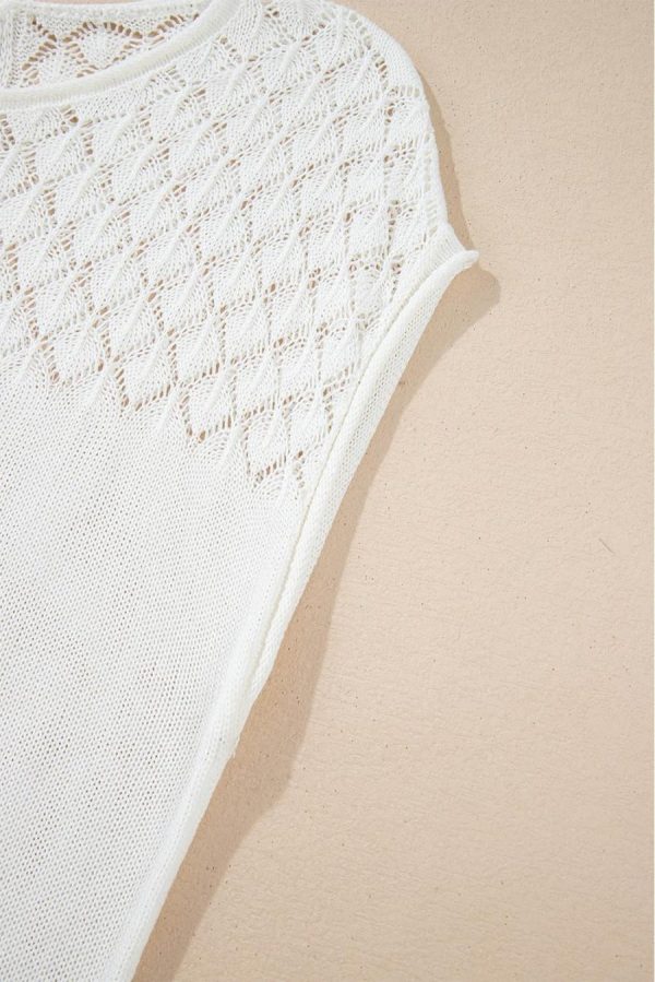 Women Knit Tops | White Plain Knotted Back Crochet Knit Top - Image 5