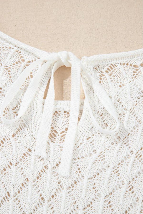 Women Knit Tops | White Plain Knotted Back Crochet Knit Top - Image 6