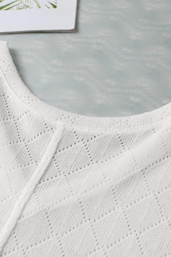Women Knit Tops | White V Neck Side Slits Knitted Flowy Oversized Blouse