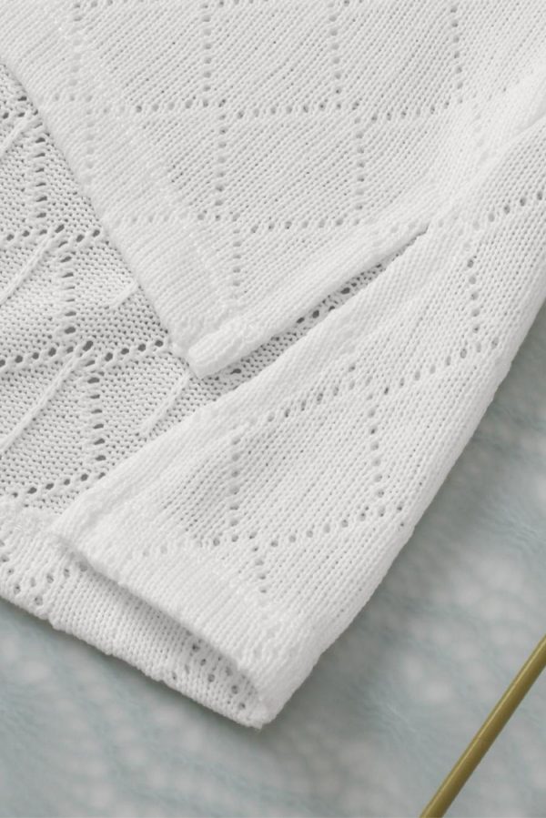 Women Knit Tops | White V Neck Side Slits Knitted Flowy Oversized Blouse - Image 3