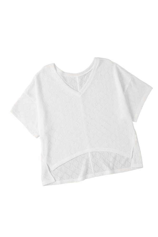 Women Knit Tops | White V Neck Side Slits Knitted Flowy Oversized Blouse - Image 6