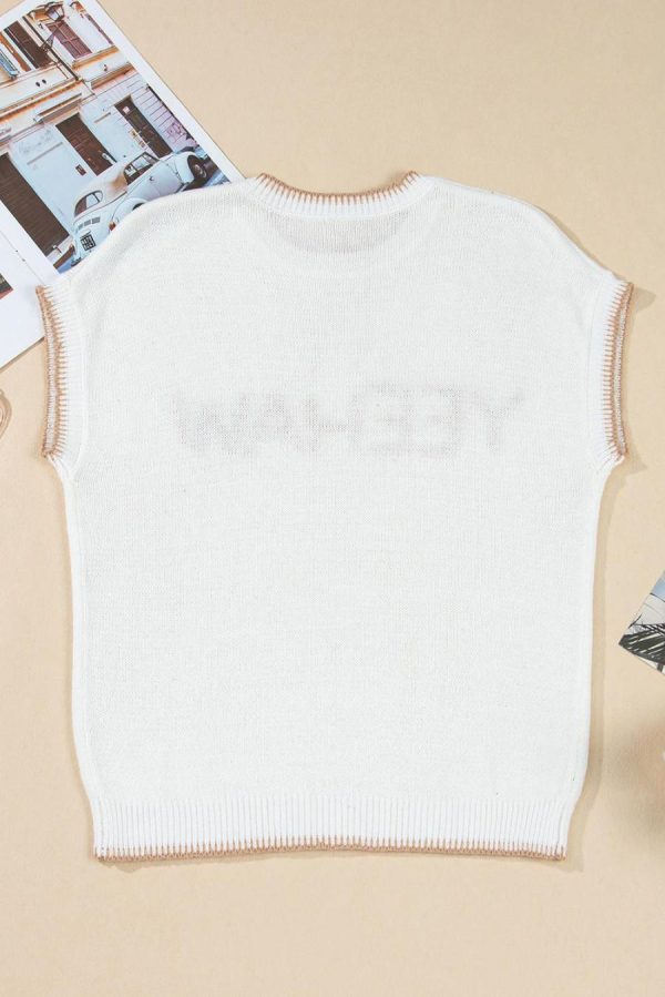 Women Knit Tops | White Yeehaw Contrast Stitch Edge Knit Top - Image 7
