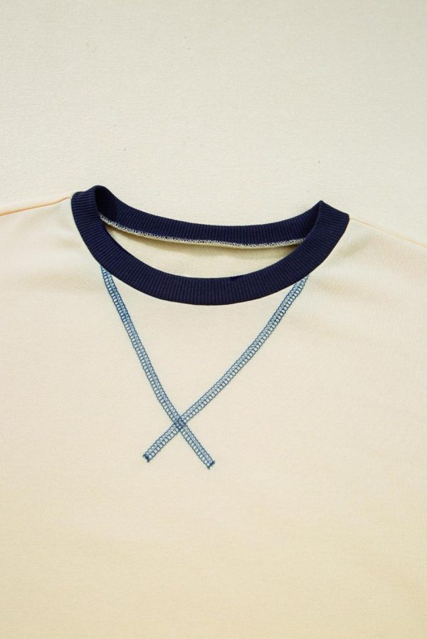 Women Long Sleeve Tops | Beige Striped Patchwork Two-In-One Long Sleeve Top - Image 6