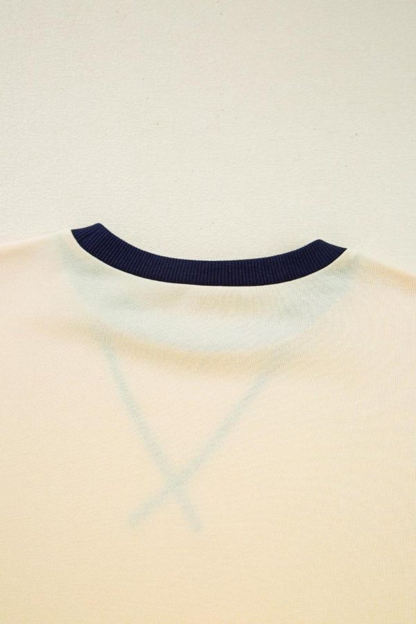 Women Long Sleeve Tops | Beige Striped Patchwork Two-In-One Long Sleeve Top - Image 7