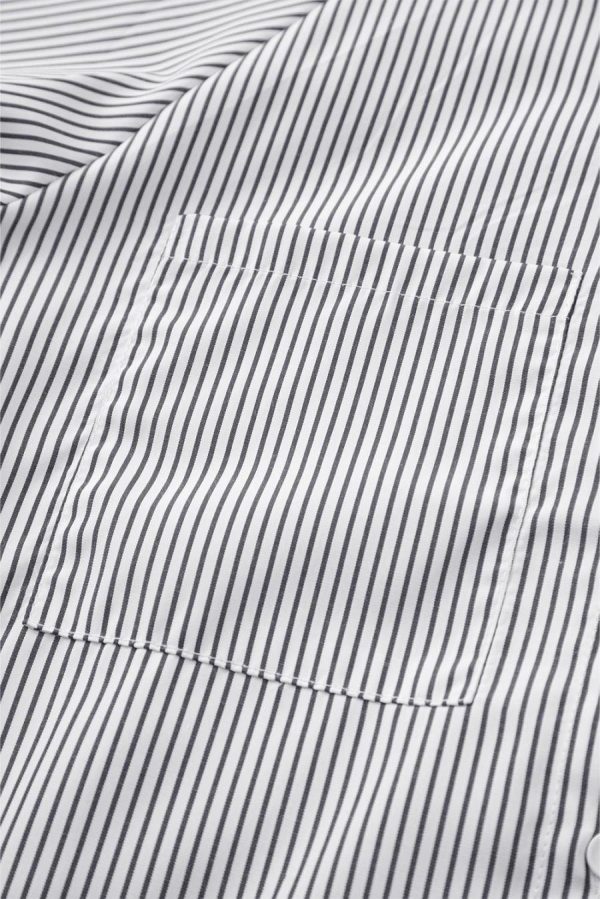 Women Long Sleeve Tops | Black Striped Casual Shirred Cuffs Shirt - Image 6
