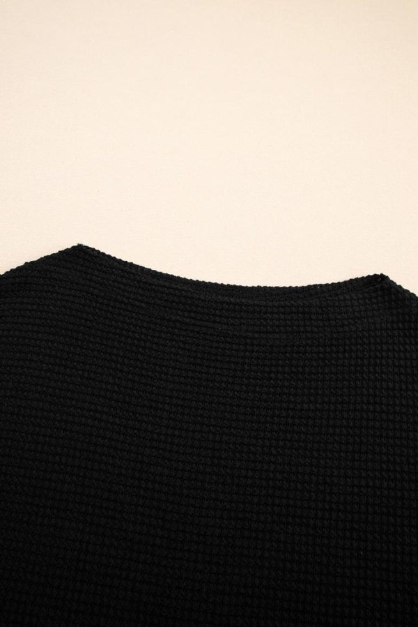 Women Long Sleeve Tops | Black Waffle One Shoulder Long Sleeve Knit Top - Image 4