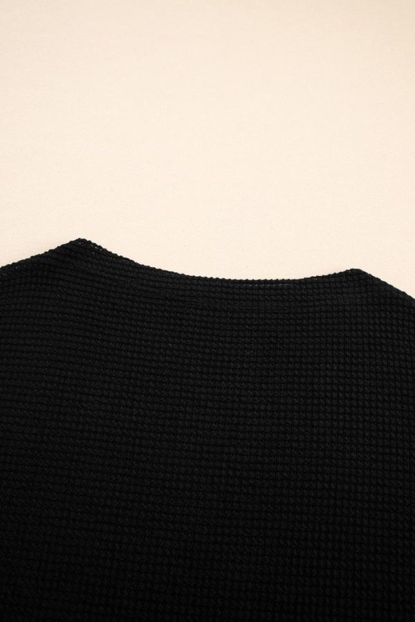 Women Long Sleeve Tops | Black Waffle One Shoulder Long Sleeve Knit Top - Image 5
