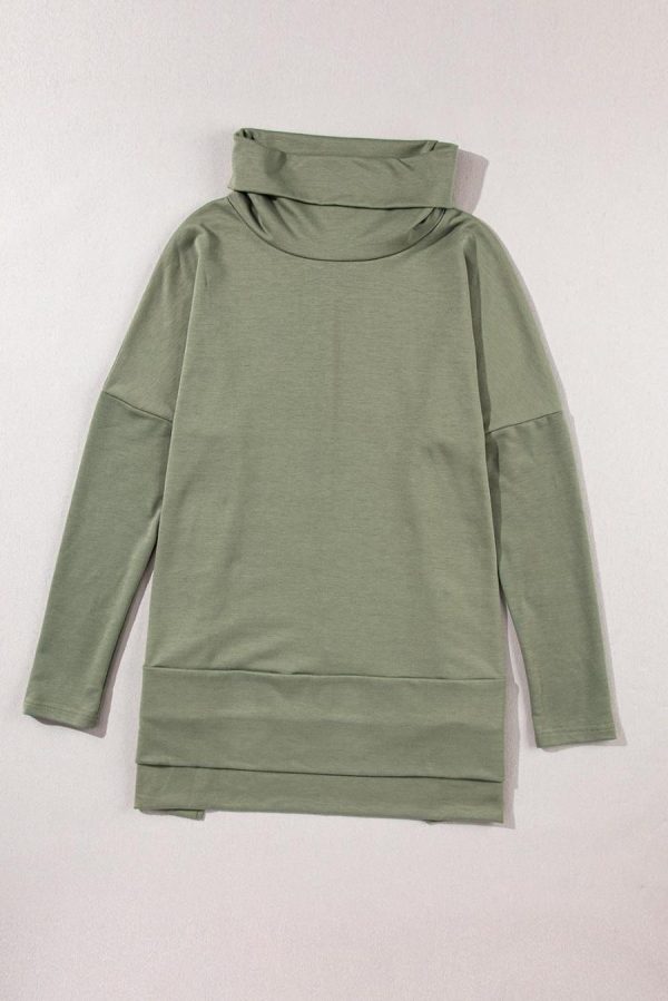 Women Long Sleeve Tops | Green Cowl Neck Loose Fit Tunic Top - Image 3