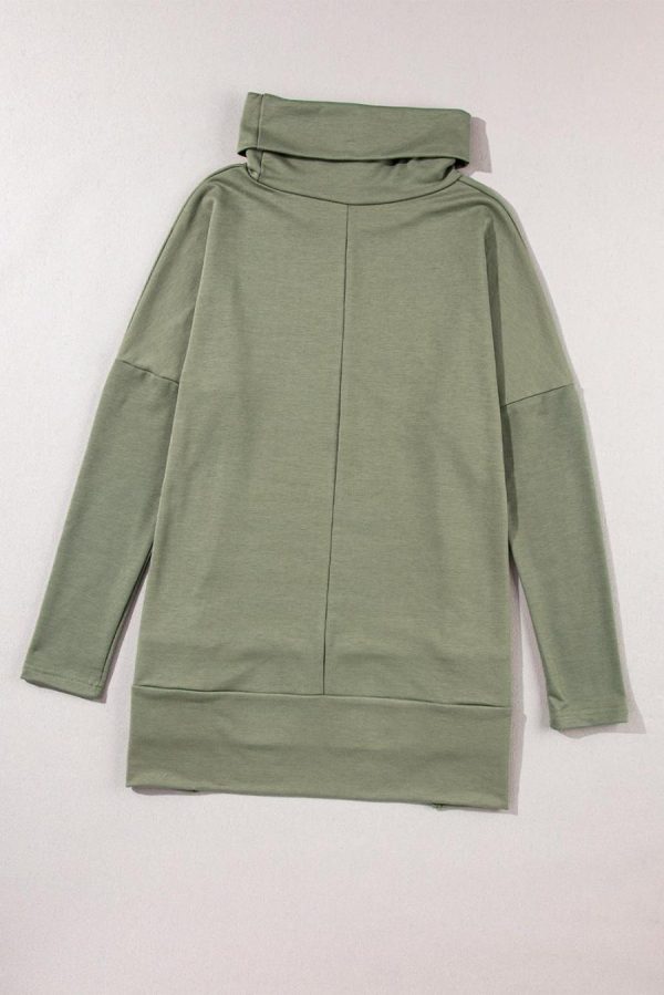 Women Long Sleeve Tops | Green Cowl Neck Loose Fit Tunic Top - Image 4