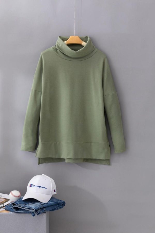 Women Long Sleeve Tops | Green Cowl Neck Loose Fit Tunic Top - Image 5