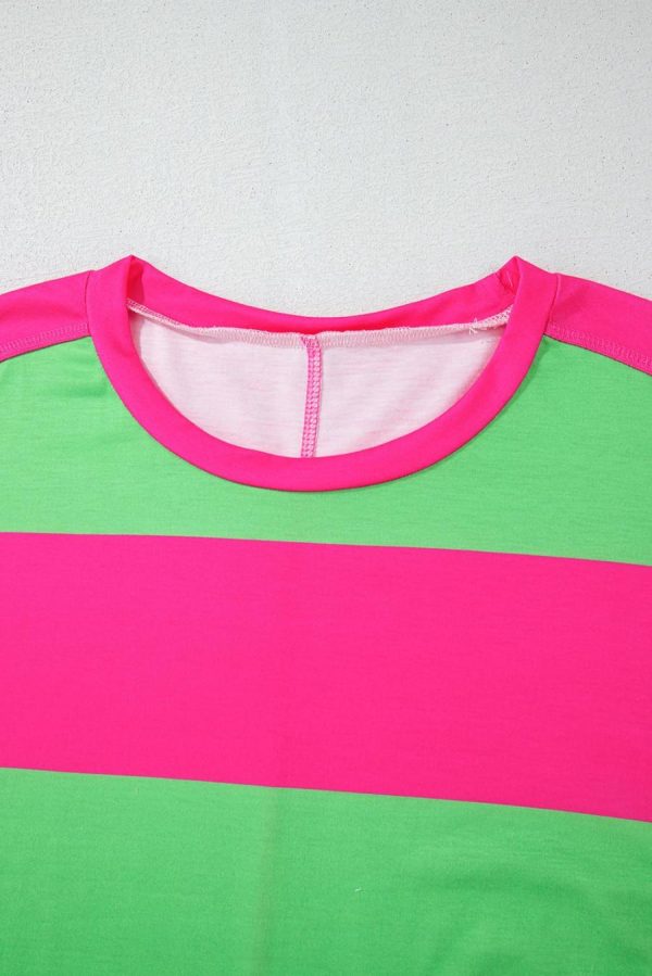 Women Long Sleeve Tops | Light Green Colorblock Drop Sleeve Round Neck Top - Image 2