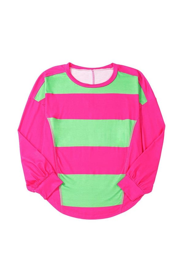 Women Long Sleeve Tops | Light Green Colorblock Drop Sleeve Round Neck Top - Image 7