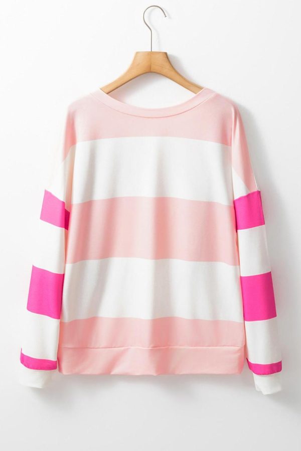 Women Long Sleeve Tops | Light Pink Colorblock Drop Sleeve Top - Image 5