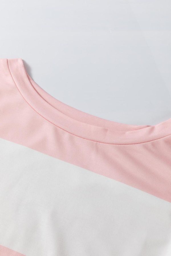 Women Long Sleeve Tops | Light Pink Colorblock Drop Sleeve Top - Image 6