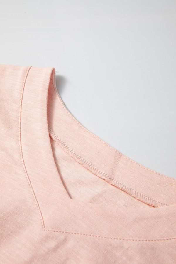 Women Long Sleeve Tops | Pink Patchwork 60S Flower V Neck Bracelet Sleeve Oversized Top - Image 3