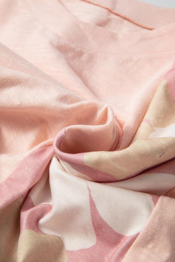 Women Long Sleeve Tops | Pink Patchwork 60S Flower V Neck Bracelet Sleeve Oversized Top - Image 5