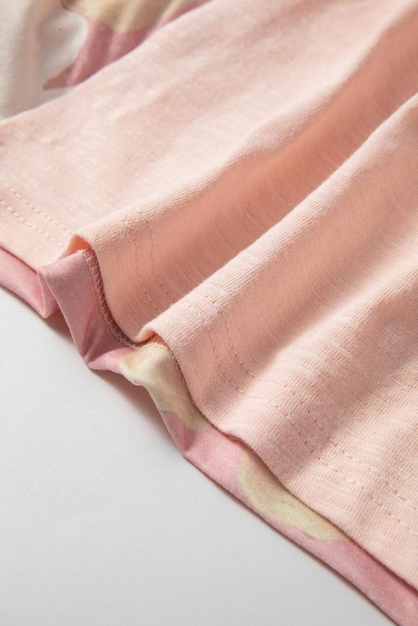 Women Long Sleeve Tops | Pink Patchwork 60S Flower V Neck Bracelet Sleeve Oversized Top - Image 6