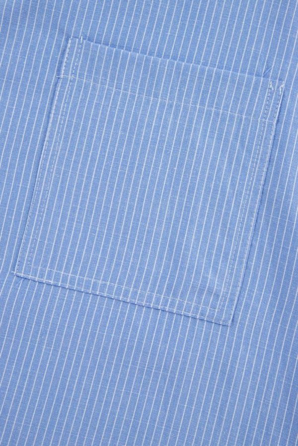 Women Long Sleeve Tops | Sky Blue Stripe Roll Tab Sleeve Pocketed Tunic Shirt - Image 7