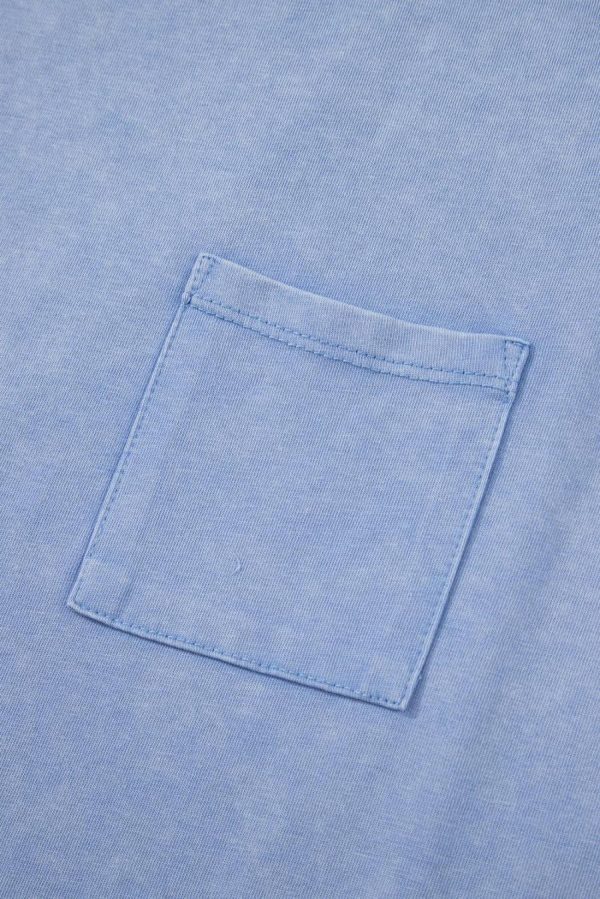 Women Sleeveless Tops | Beau Blue Mineral Wash Patched Chest Pocket Tank Top - Image 6