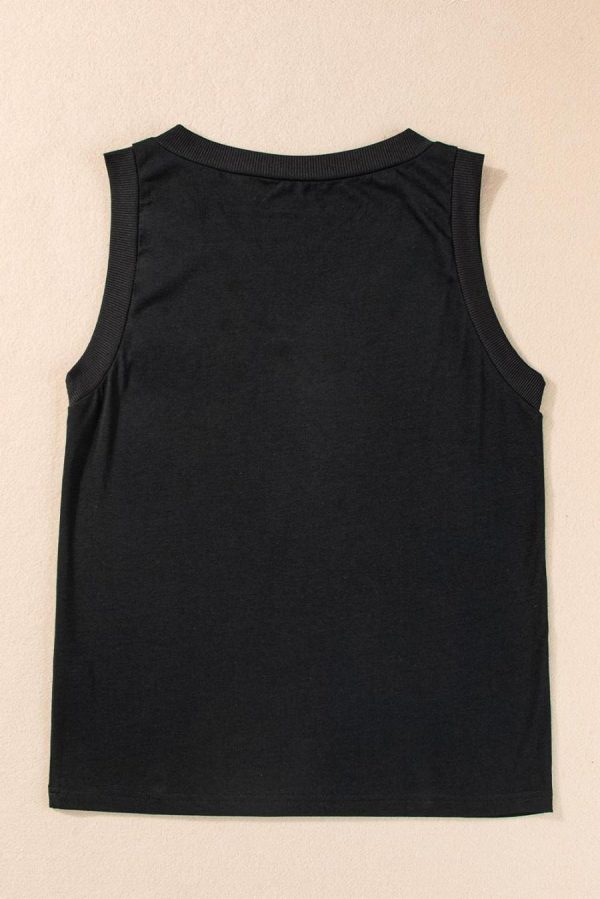 Women Sleeveless Tops | Black Contrast Trim V-Neck Loose Fit Tank Top - Image 3