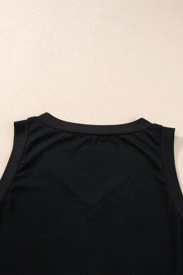 Women Sleeveless Tops | Black Contrast Trim V-Neck Loose Fit Tank Top - Image 6